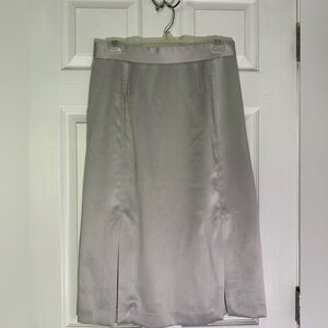 Silk silver skirt w/front slits on each leg